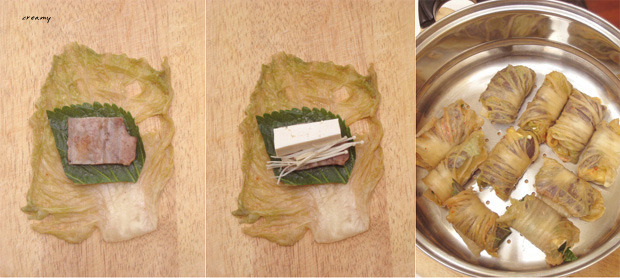 김치속에 숨은 두부. 담백하고 쫄깃한 맛, 삼겹살 두부김치롤