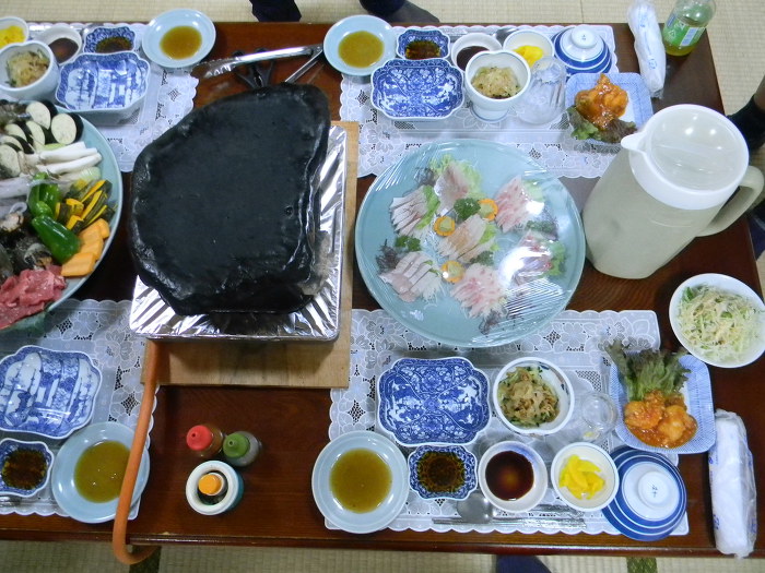 대마도 만송각에서 먹은 이시야키와 이리야키, 생선회